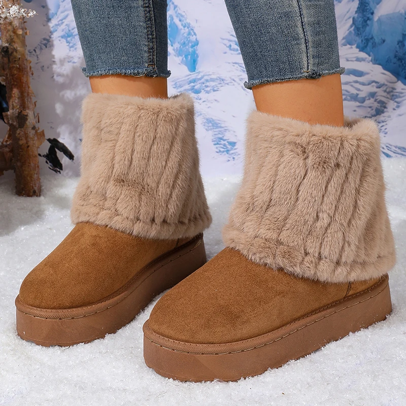 Fluffy Fur Leg Warmers Snow Boots for Women 2026 Winter Warm Plush Chunky Platform Ankle Boots Woman Plus Size 43 Cotton Shoes