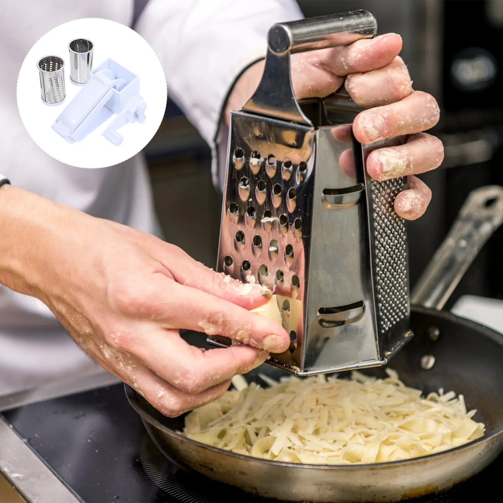 1Set Hand Rotating Cheese Grater Stainless Steel PP Compact Kitchen Gadget for Home Restaurant Use Easy Clean Cheese Slicing