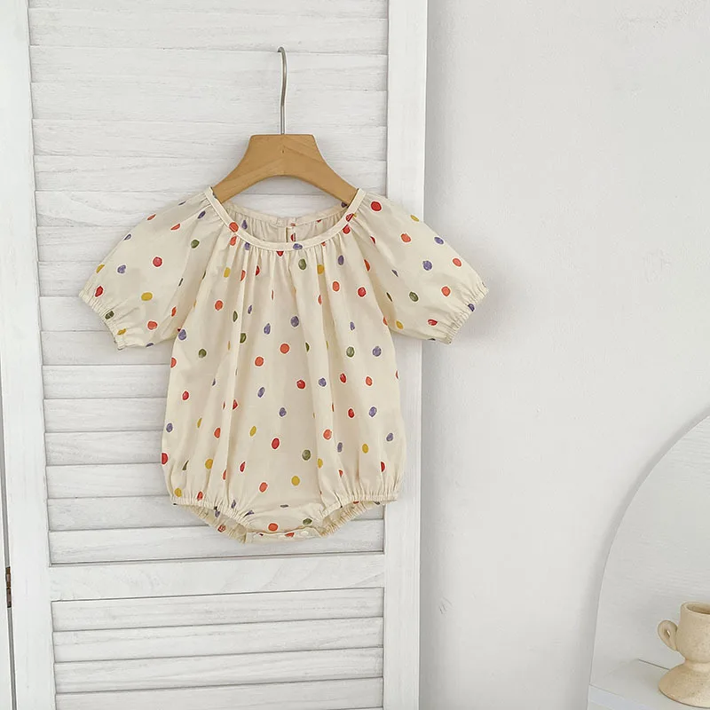 Girls Onesie 2026 Spring and Summer New Childrens Clothing Korean Style Girls Baby Sweet Color Polka Dot Onesie Simple