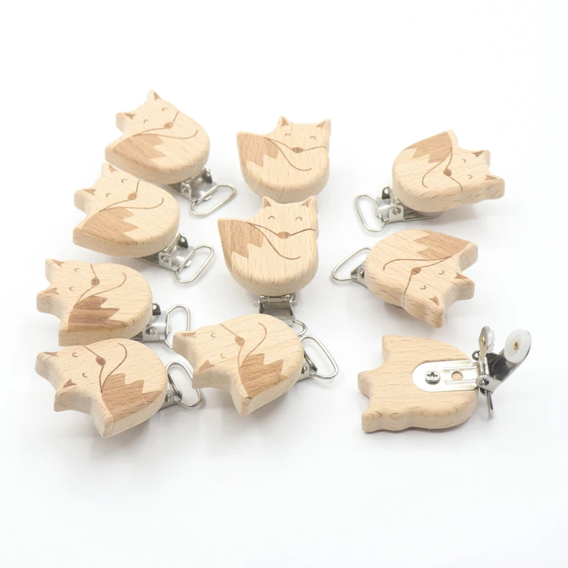 5 Piece Nipple Chain Accessories Modeling Beech Nipple Clip BPA Free Cute Little Elephant Fox Wolf Owl Baby DIY Accessories