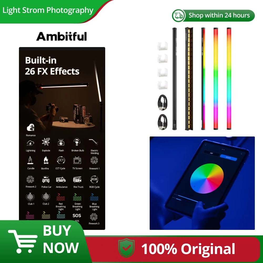 AMBITFUL A2 plus 2500K-8500K RGB Tube Light Full Color LED Video Stick Light CRI 95+ TLCI 97 +Built-in Lithium Battery Control