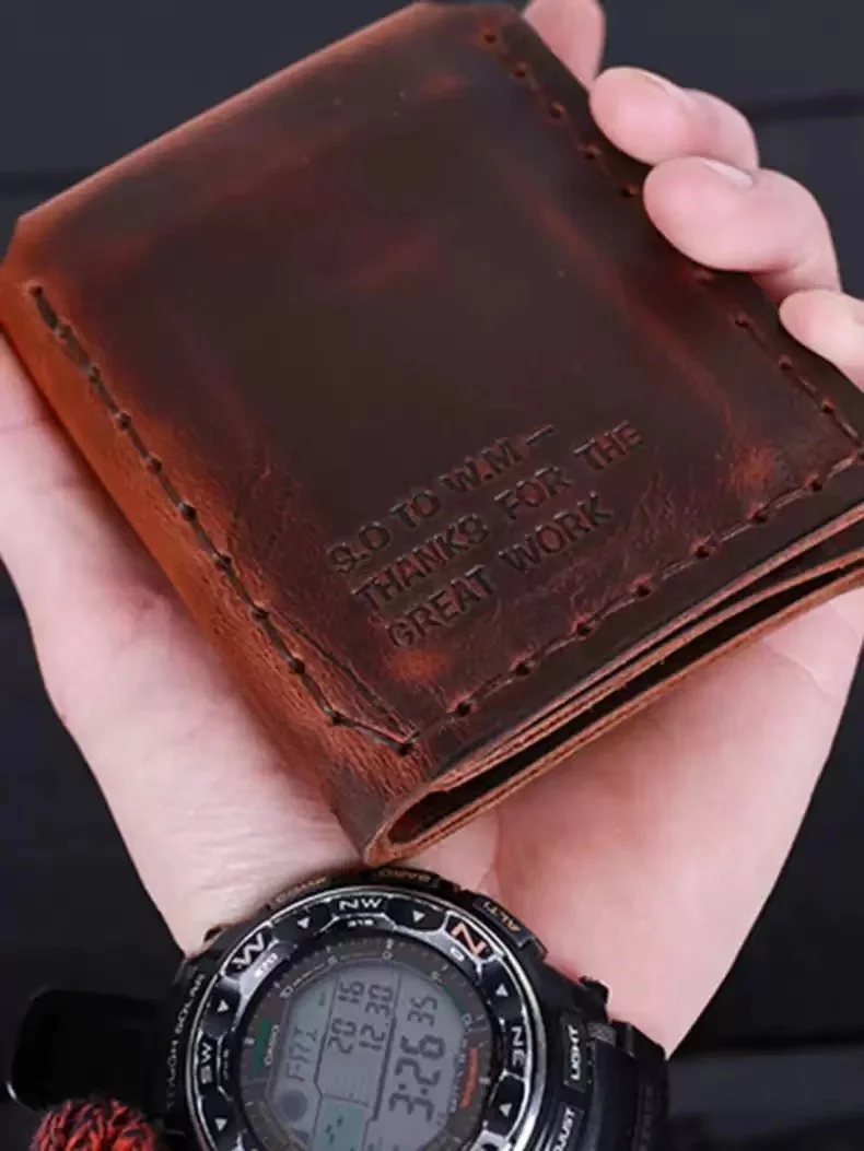 

The Secret Life Of Walter Mitty Same Style Folding Wallet Handmade Leather Short Men's Wallet Customized Wallet & Card Holder