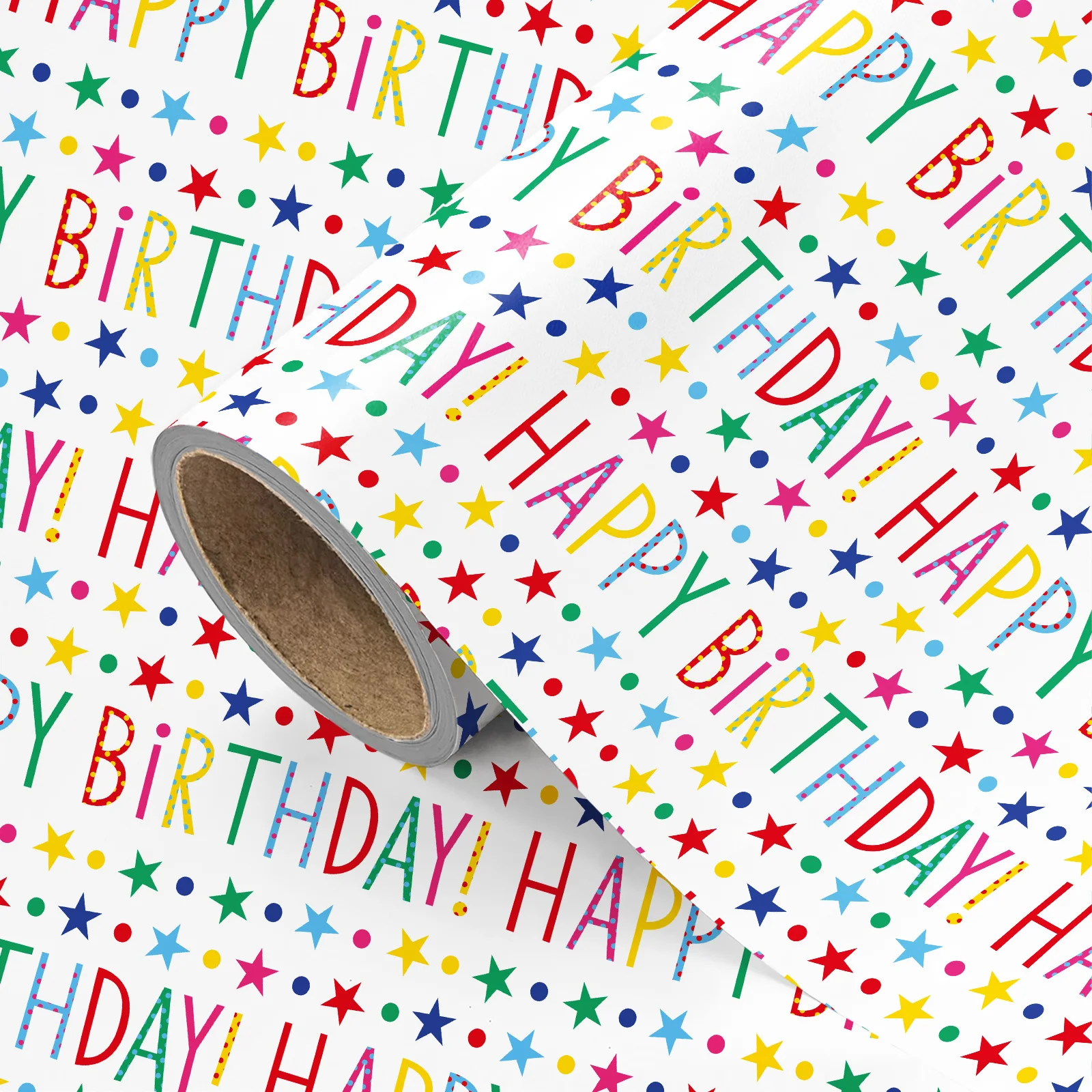 1 Roll of Birthday Text Gift Wrapping Paper, Multi-Colored 