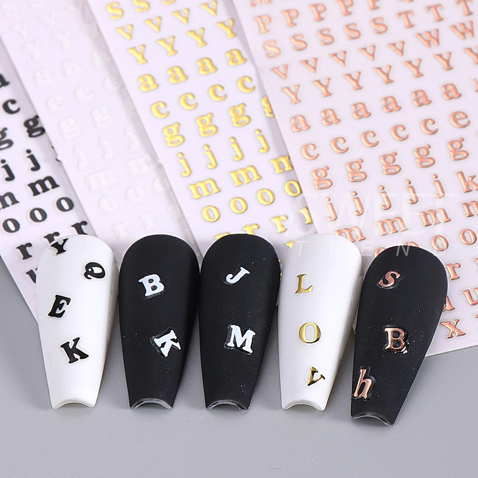 3pcs Small 26 Alphabet Letter Number Sticker Roman Letter Nail Stickers Uppercase Lower Case English Letter Design Stickers DIY