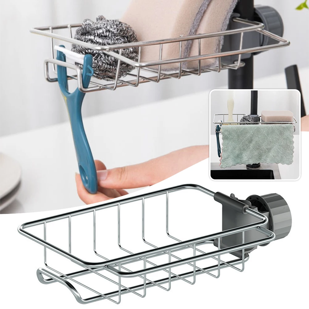 

Держатель губки над смесителем, органайзер для кухонной мойки, регулируемый держатель губки из нержавеющей стали для кухонной мойки