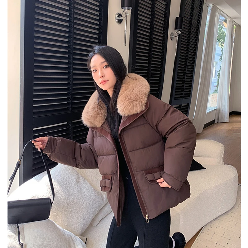 Simple Faux Fur Collar Padded Parka Women Thick Warm Winter Puffer Jacket 2026 Ladies Office Wear Casual Solid Zipper Outerwear