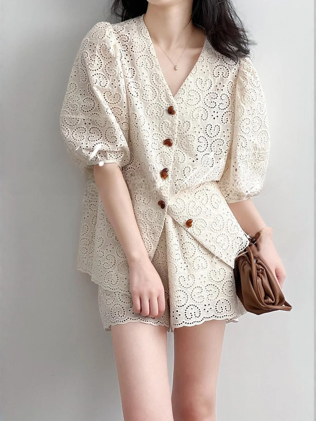 EGBH Tulipers Dames ort Sve Kant irt Zoete Kwastje Trim Zomer High-End Feel Bubble Sve V-ne Loose Fit Vest