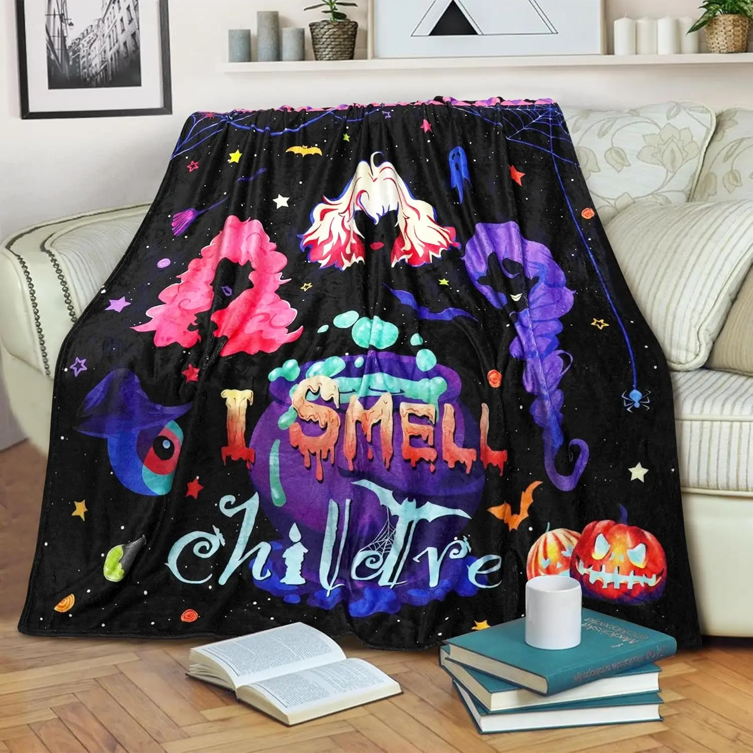 Ghost Halloween blanket, witch, soft travel, lightweight outdoor home decoration, seasonal gifts, warm blanket