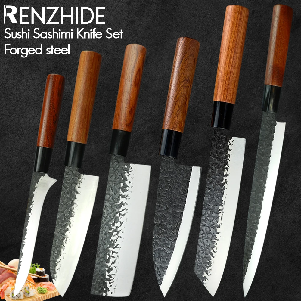 

RZD Sushi Sashimi Chef Knife 9'' Set Japanese Deba Usuba Fishing Fillet Slicing Chef Nakiri Yanagiba Forged Steel Chopping Tool