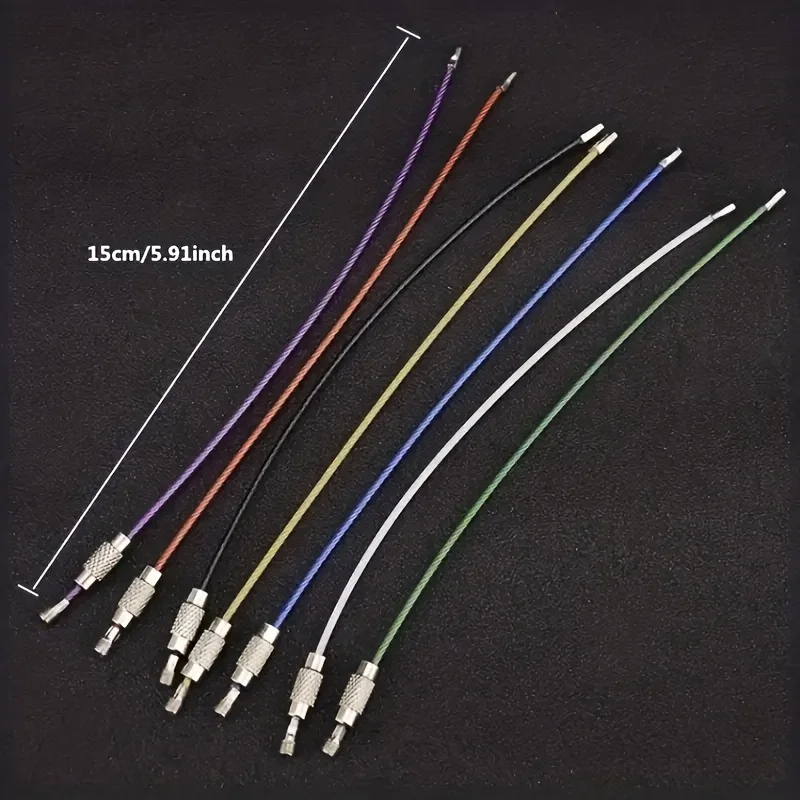 10pcs Mix Color Stainless Steel Wire Rope Screw Lock Ring, Key Ring Keychain Tag Holder Decoration
