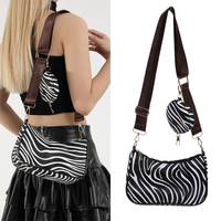 Cow Pattern Leopard Print Crossbody Bag with Matching Coin Purse,Zebra Stripe Sling Bag,Women Hobo Wide Shoulder Strap Side Bag