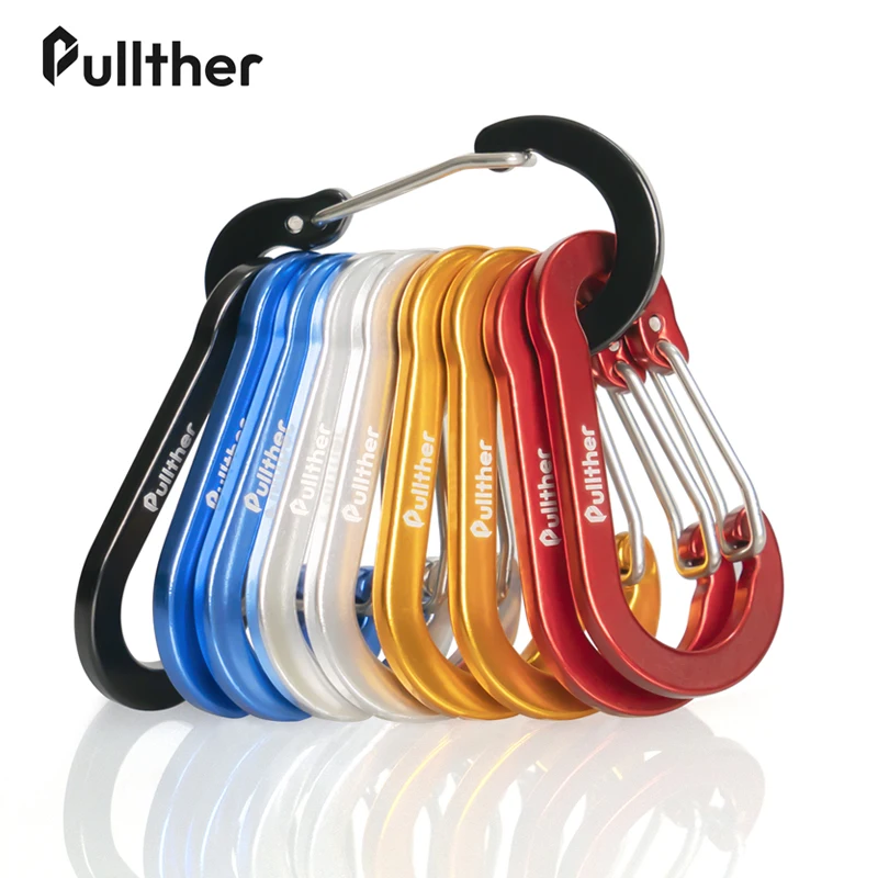 Pullther pesca multiherramienta 10 Uds 5cm anillo en D mosquetón de aluminio Aalloy Clip gancho de viaje al aire libre hebilla mosquetón equipo de