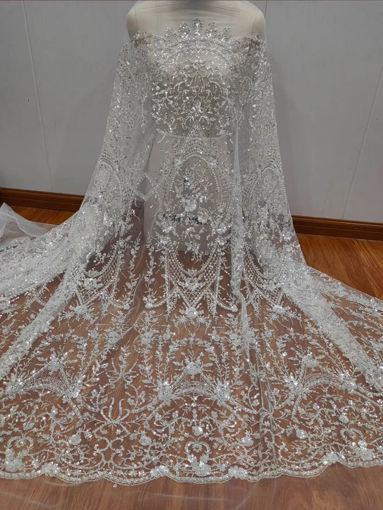 

Silver Nail Bead Glitter Lace Mesh Wedding Dress DIY Accessories