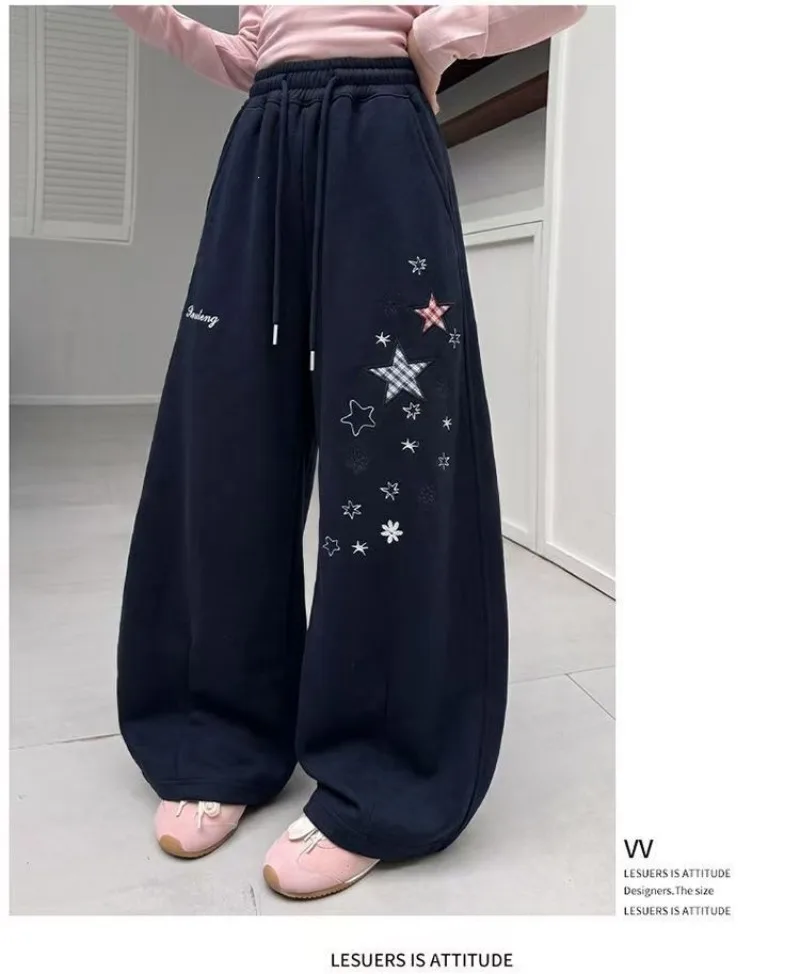 Kinder Mädchen Herbst Jogginghose UNITIM Teenager Mädchen Sternenmuster Lässige Sporthose Locker Sitzend mit Elastischem Bund 4-14 Jahre Junior Mädchen Hosen – Detail 18