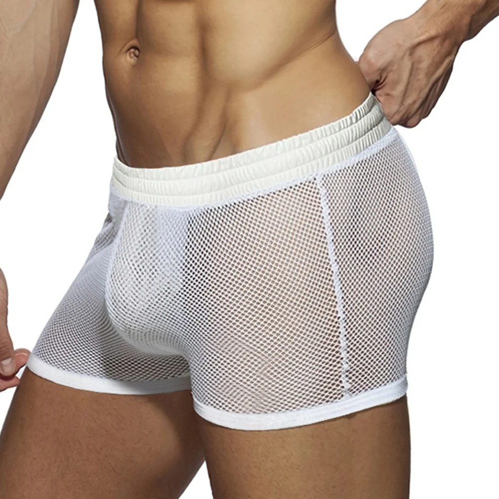 

Men's Mesh See Through Boxers Trunks with Elastic Waist and U Convex Pouch Casual Underwear for Home and Everyday Activities