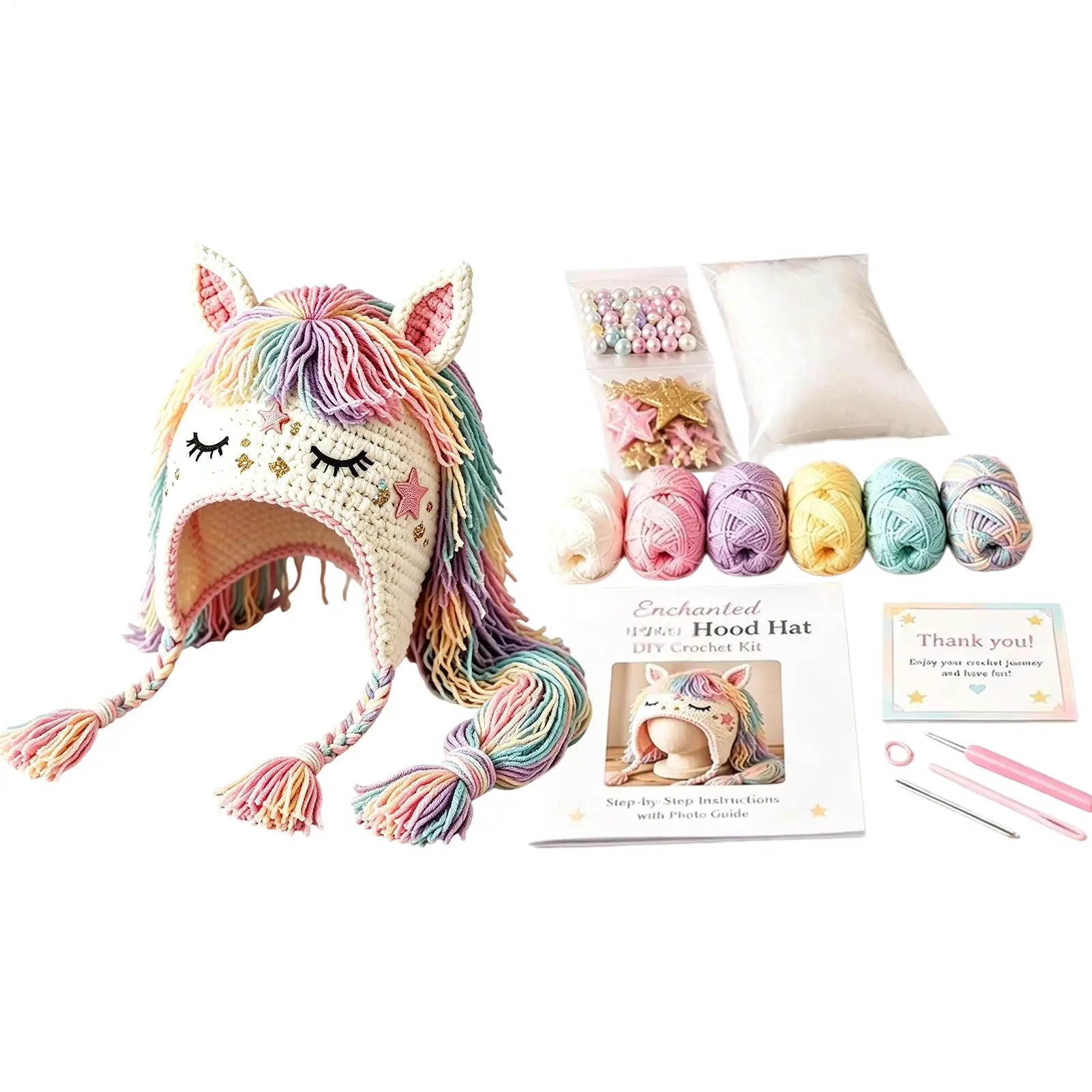 DIY Crochet Hat Kit Knitting Animal Headwear Photo Props With Step-by-step Guide DIY Knitting Hat Kit For Adults Teens Seniors