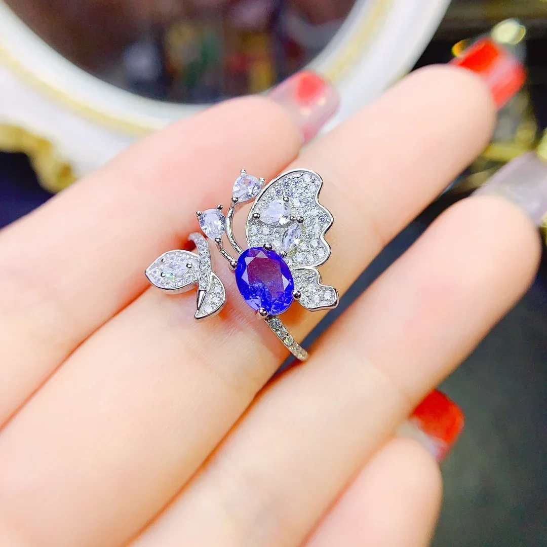 Natural Tanzanite Ring Silver 925 Ring Engagement Women Luxury Gemstone Jewelry New wedding Ring Adjustable Fine Free Shipping