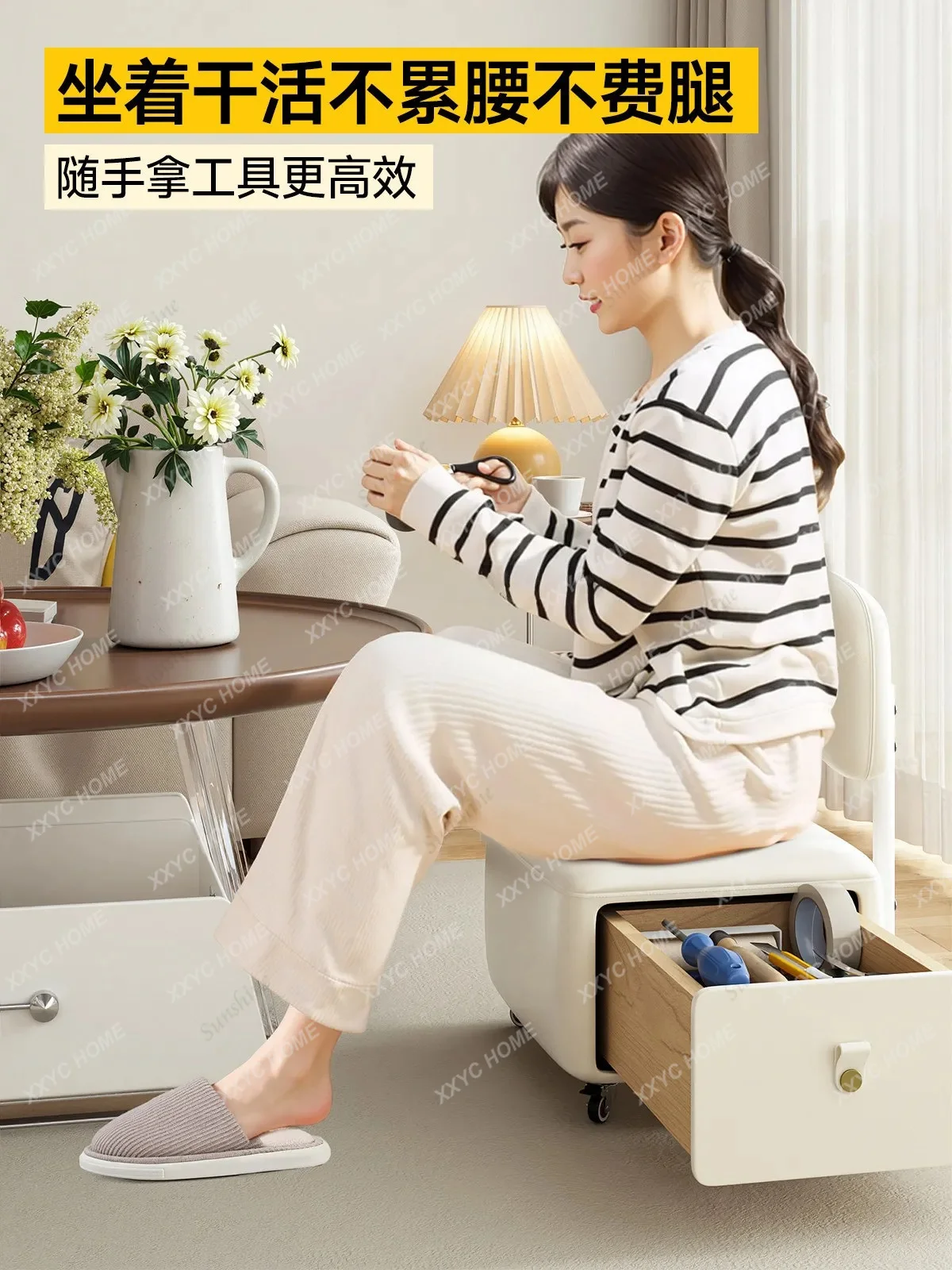 Home door shoe change storage stool can sit toy storage stool creative universal wheel low stool