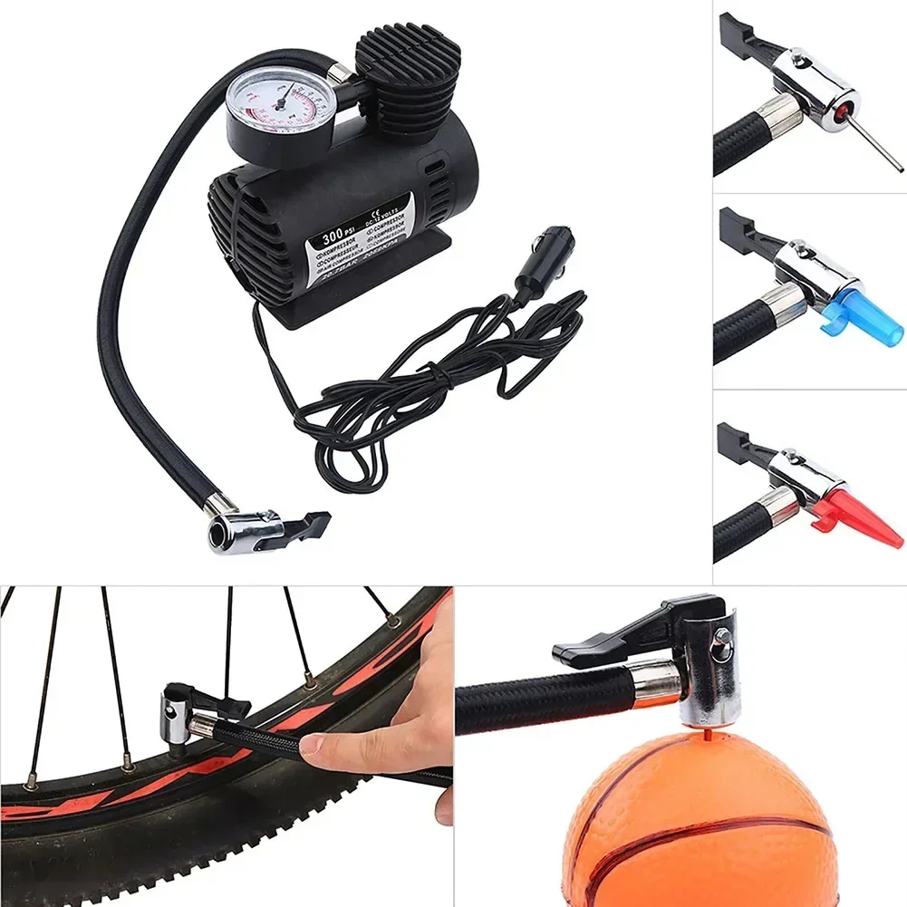 Car Air Compressor 12V 300psi Tire Air Pump Truck Wheel Inflator Motorcycle Tires Pumps With Nozzle Adapters & Needle