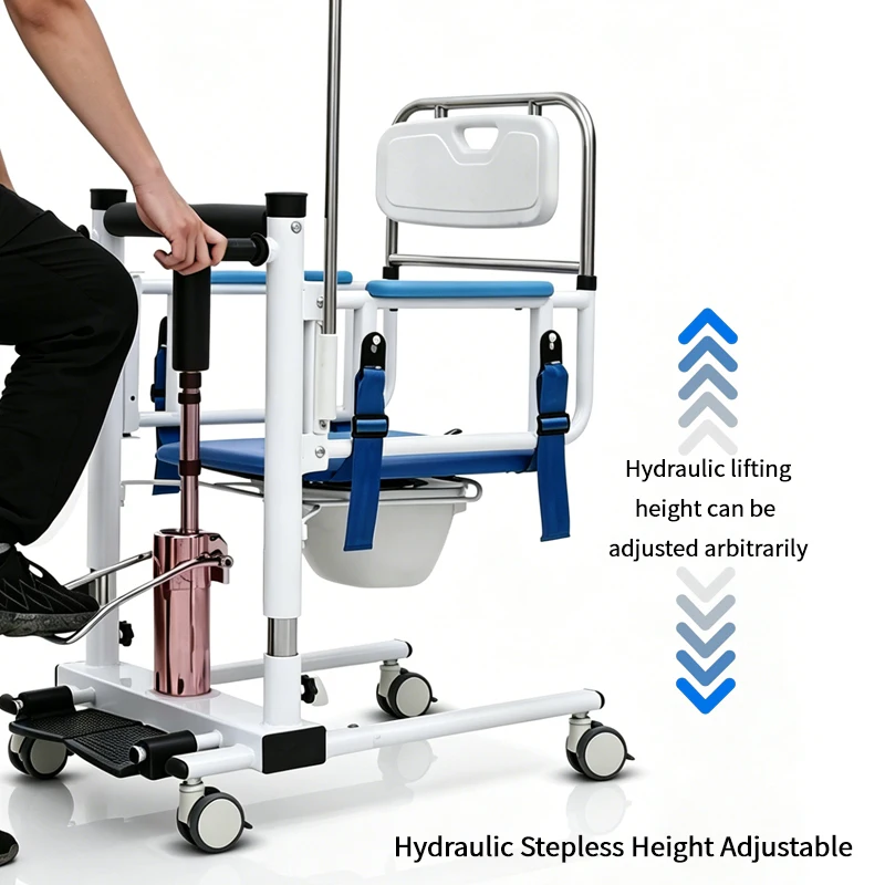 Hydraulic Multifunctional Patient Transfer Chair, Height Adjustable Lift, Detachable Commode for Elderly, Class I Medical Device