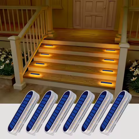 Solar Deck Lights 6 Pack Waterproof IP68 LED Path Lights Outdoor Solar Step Lights Solar Powered Light Bar for Stairs Driveway