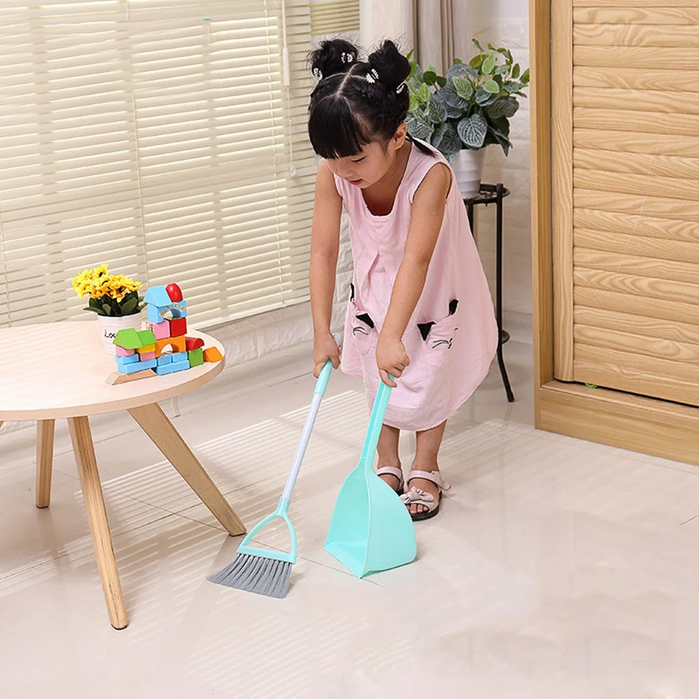 Vassoura mop combinação azul limpo pequeno conjunto de vassoura crianças ferramentas de limpeza durável plástico resistente ambientalmente amigável