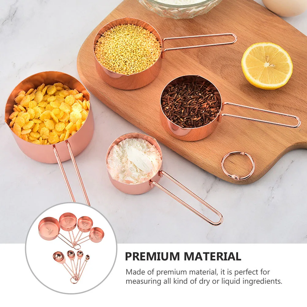 

8Pcs Kitchen Measuring Spoon Set Baking Tool Stainless Steel Rose Gold Household Scoop for Precise Powder Liquid