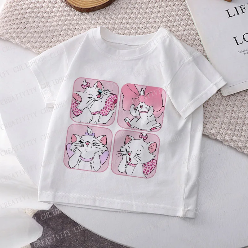 The Aristocats T-shirt Children Disney Maria cat Tee Shirts Kid Cartoons Tops Casual Clothes Short Sleeve Boy Girl Gift