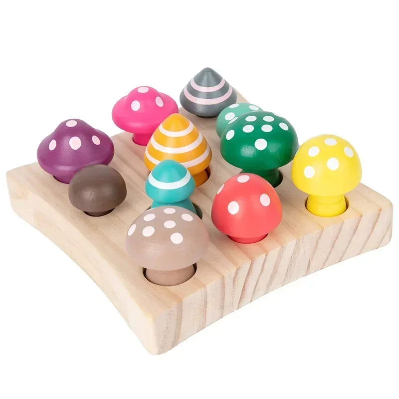 

Kids Wooden Montessori Toys Wood Mushroom Counting Game Shape Matching Size Cognition Early Educational Toy Gift