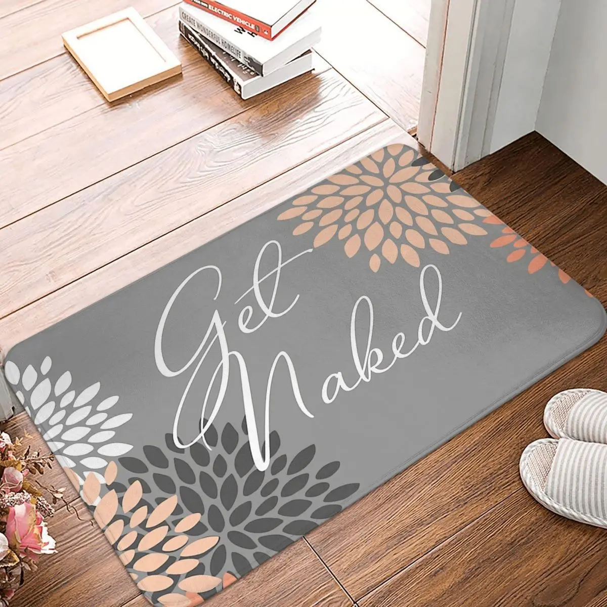 Get Naked Anti-Slip Doormat Kitchen Mat Floral Peach Gray White Floor Carpet Entrance Door Rug Bedroom Decor