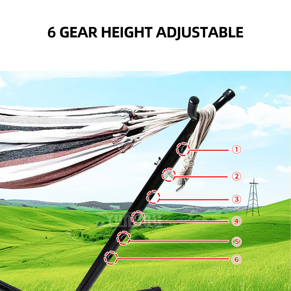 Hammock Yard Camping Outdoor Bed Portable Single Folding Hammock with Stand Cotton Rope Anti-rollover reast Hammock