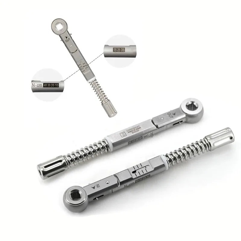 1pcDental Implant Torque Ratchet Wrench Stainless Steel 10-50 NCM Universal Square Spring Torque Wrench Implant Restoration Tool