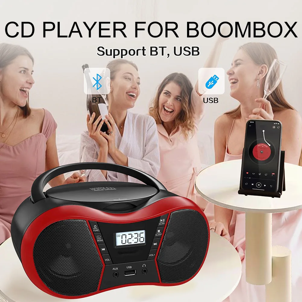 

Portable CD Player Stereo Sound AM/FM Radio Supports Multi-Format With BT For Boombox For Home For Combo CD Players Accessories
