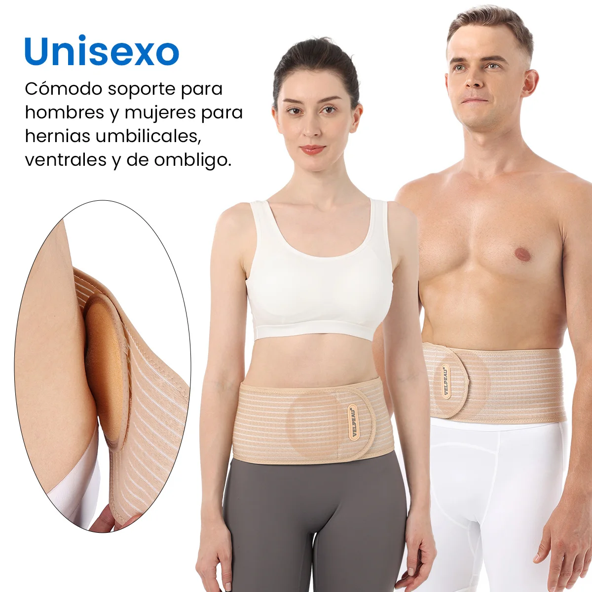 VELPEAU Umbilical Hernia Belt for Belly Button Hernia, Incisional Abdominal Binder Support with Compression Pad for Men Women