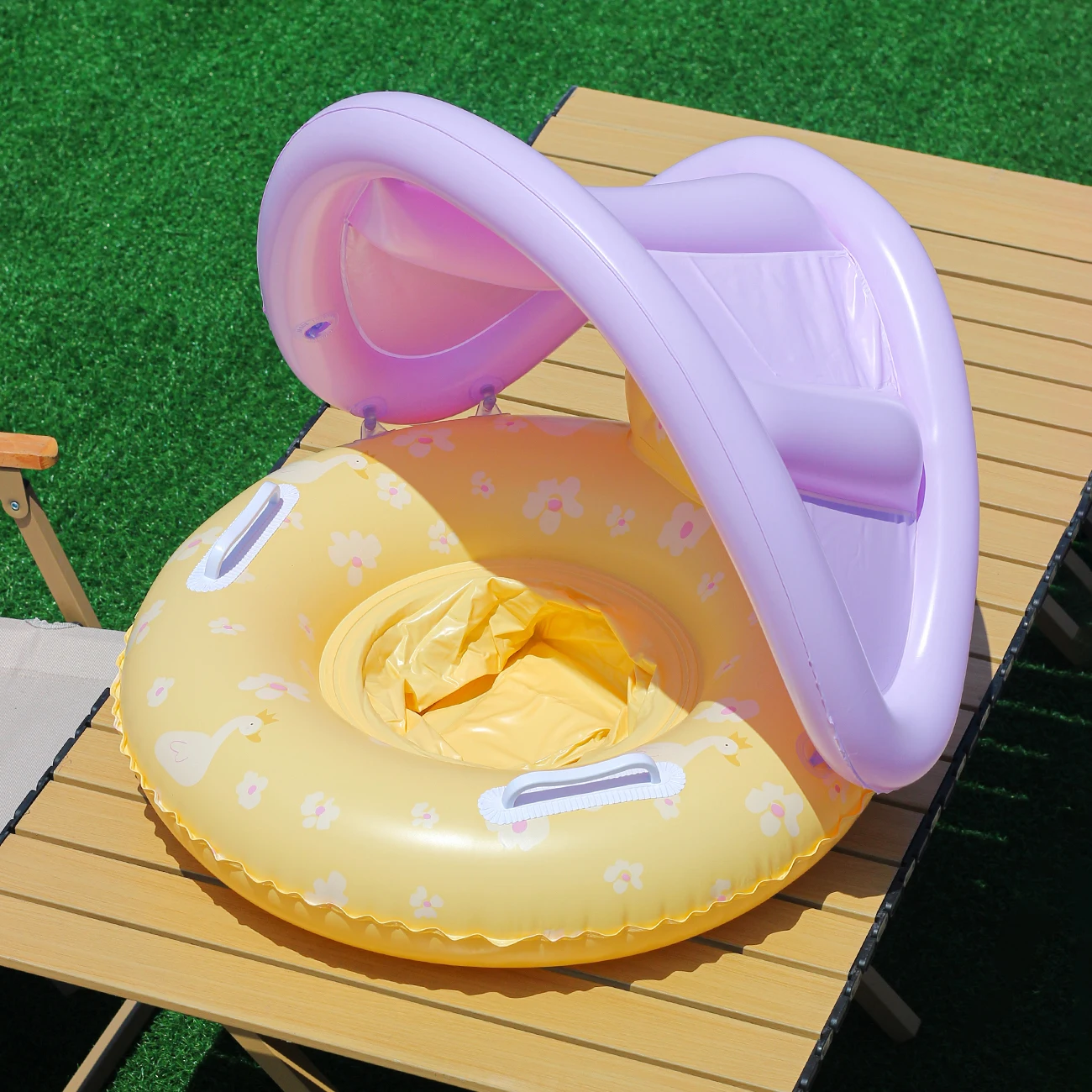 Siège de piscine à auvent (jaune), 1 pièce, flotteur de chaise longue gonflable pour la natation d'été, confort aquatique ultime