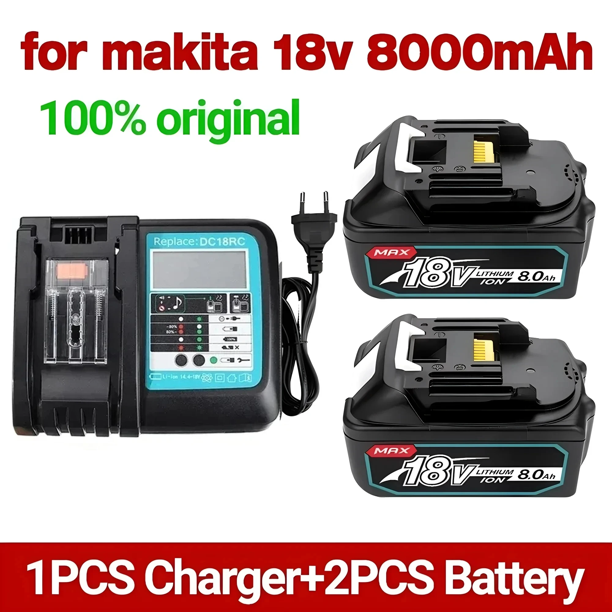 

Rechargeable Battery BL1860B 18V 8000mAh Backup Battery For Makita 18VBL1860 BL1840 BL1850 Cordless Drill With DC18RF 3A Charger