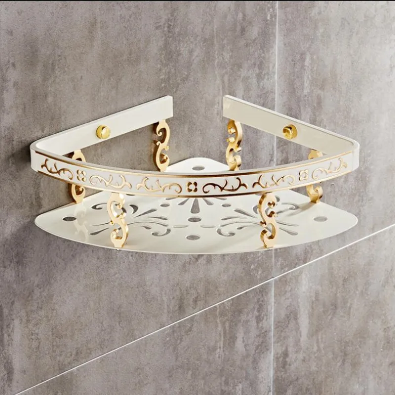 Wall Mounted Bathroom Shelf Gold White Aluminum Bathroom Shelf  Corner Shower Shelf Bathroom Accessories Art Carved