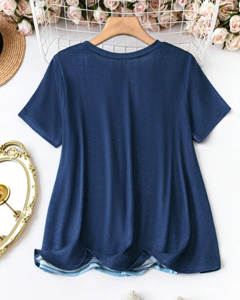 New Plus Size European and American Women's Casual Round Neck Love Printed T-shirt