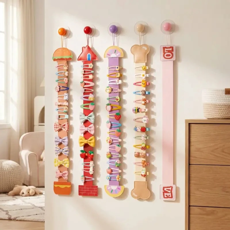 Vibrant Color Hanging Hair Clips Holder Space-Saving Wall-Mounted Hair Accessories Organizer Stretchy Cartoon Design