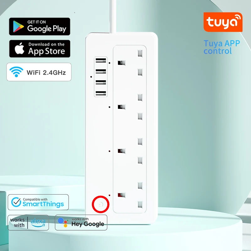 Tuya Zigbee Smart Plug WiFi Socket Timer Switch Multi-Control Power Strip UK Standard Socket Remote Control USB Port Voice