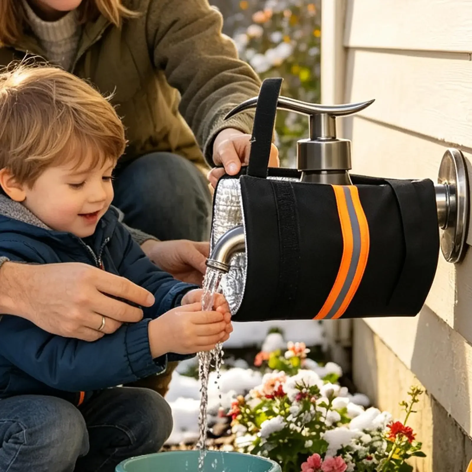 Outdoor Faucet Cover 2 Piece Hose Anti-Freeze With Reflective Strips Spigot Covers Winter For Patio Lawn Garden Home Frost