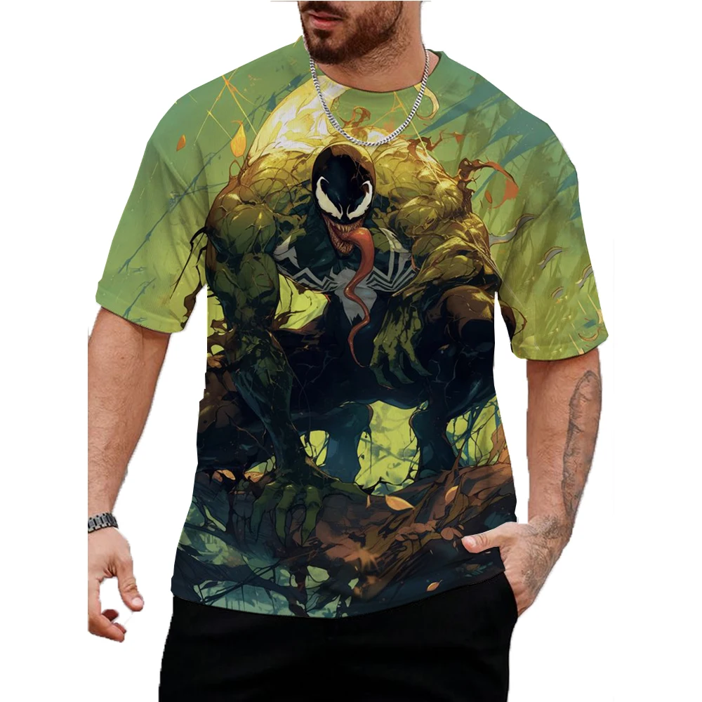 2025 Marvel Men's T-shirt Venom 3D Printing Fashion Men's Short Sleeve Oversized Casual T-shirt Children's Boys T-shirt