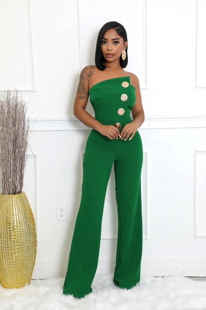 

KEXU Fashion Women Button Strapless Wide Leg Jumpsuits 2025 Summer Sexy Birthday Party Club One Piece Suit Rompers Playsuit