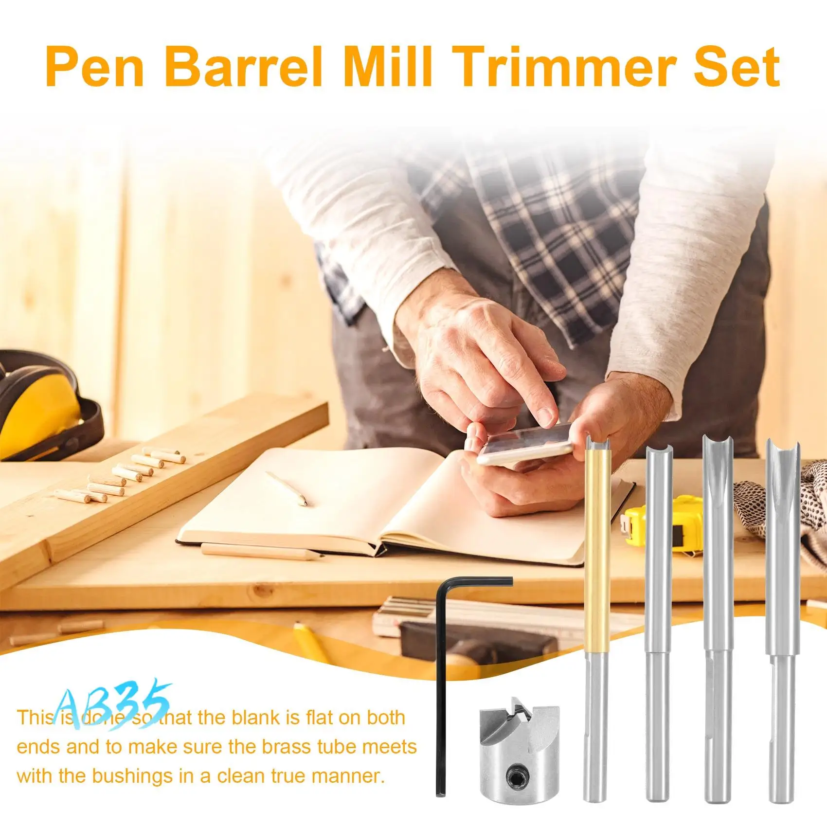 

AB35-Pen Barrel Mill Trimmer Set, 7-Pieces Professional Turners Trimming System