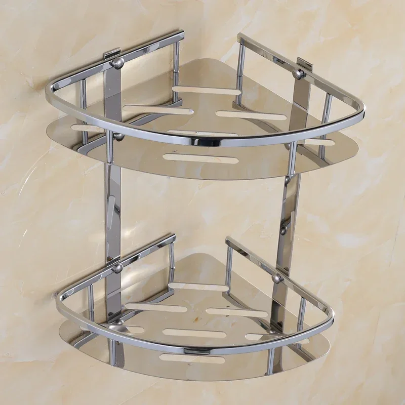 Antique Wall Mounted Bathroom Hardware Accessories Chrome Storage Rack Stainless Steel Bath Shower Shelf