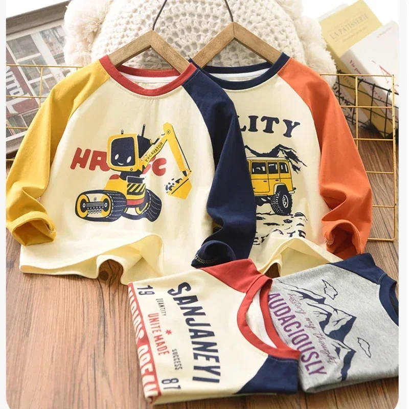 Baby Boys Long Sleeved T-shirt Kids Cartoon Printed Pullover Teens Bottoming 2024 Spring Autumn Children's Clothing Fashion