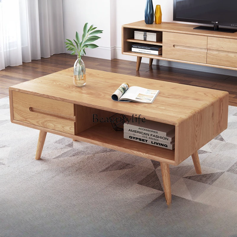 

White oak all solid wood coffee table small apartment Nordic modern simple coffee table