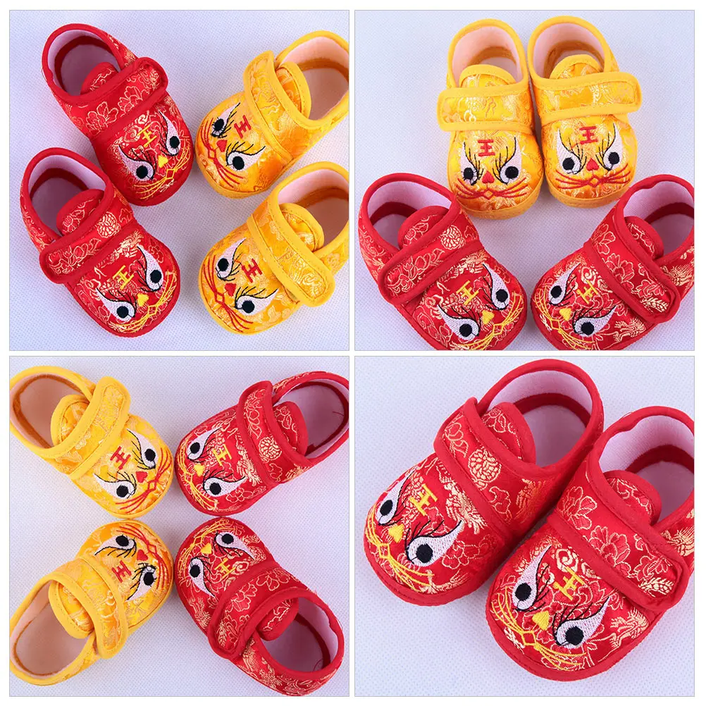 Practical Stylish Newborn Cozy Warm Infant Sole Cloth Cartoon Embroidered Baby Shoes Soft Bottom Non Slip Tiger Head 0 12 Months