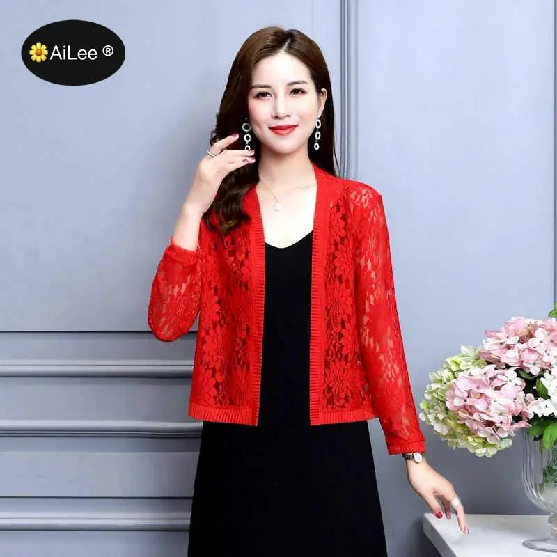 Trendy Thin Floral Hollow Lace Open Stitch OL Formal Business Elegant Plus Size High Street Shawl Bolero Poncho Cardigan