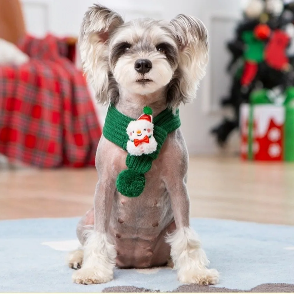 Christmas Dog Knitted Scarf Collar Santa Claus Adjustable Dog Bandana Scarf Festival Lightweight Small Dog Accessories